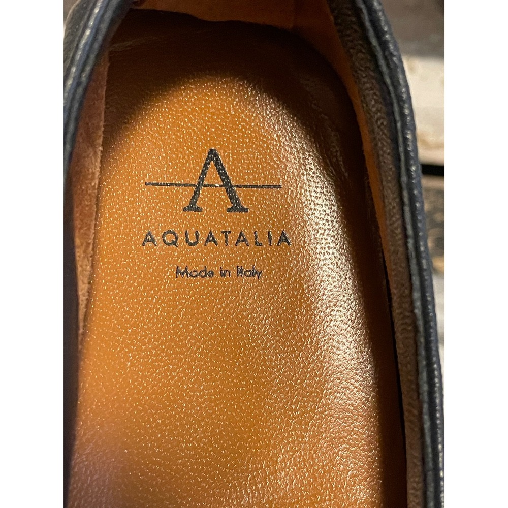 Aquatalia Navy Blue Leather Loafers Made in Italy Slip On Flats Womens 10.5 - Picture 6 of 8